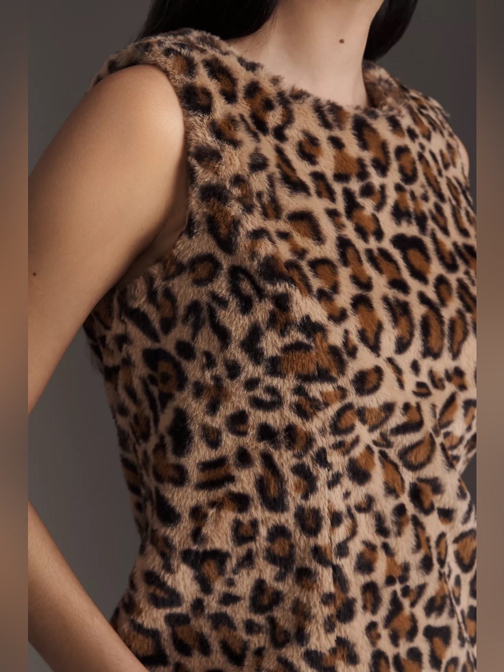 Anthropologie Siempre Sleeveless Printed Faux Fur Mini Dress XL - Picture 3 of 8